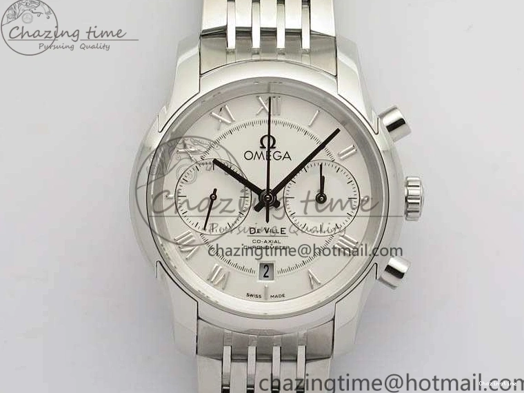 0403 HighQuality De Ville Chronograph SS OMF 1:1 Best Edition White Dial On SS Bracelet A 8151